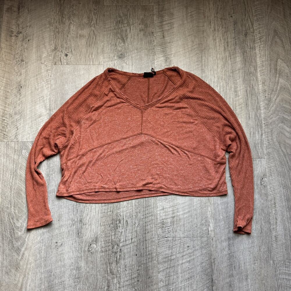 Out From Under Sweater Womens Medium Ribbed Knit Burnt Orange V Neck Cozy Top
